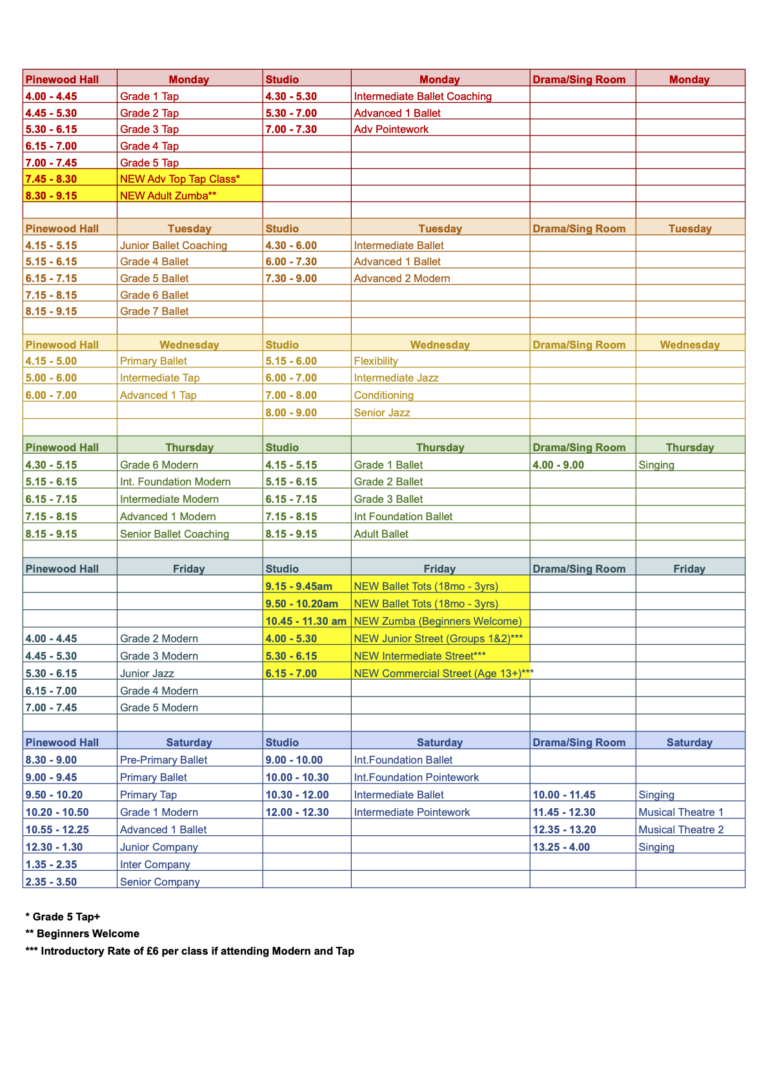 JACAD Timetable – Sept 2021 – Jayne A Coleman Academy of Dance
